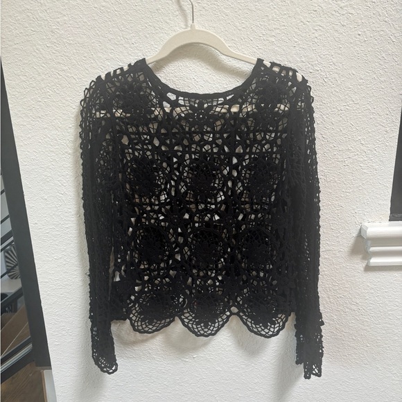 Black Long Sleeved Crocheted Top - Picture 2 of 6
